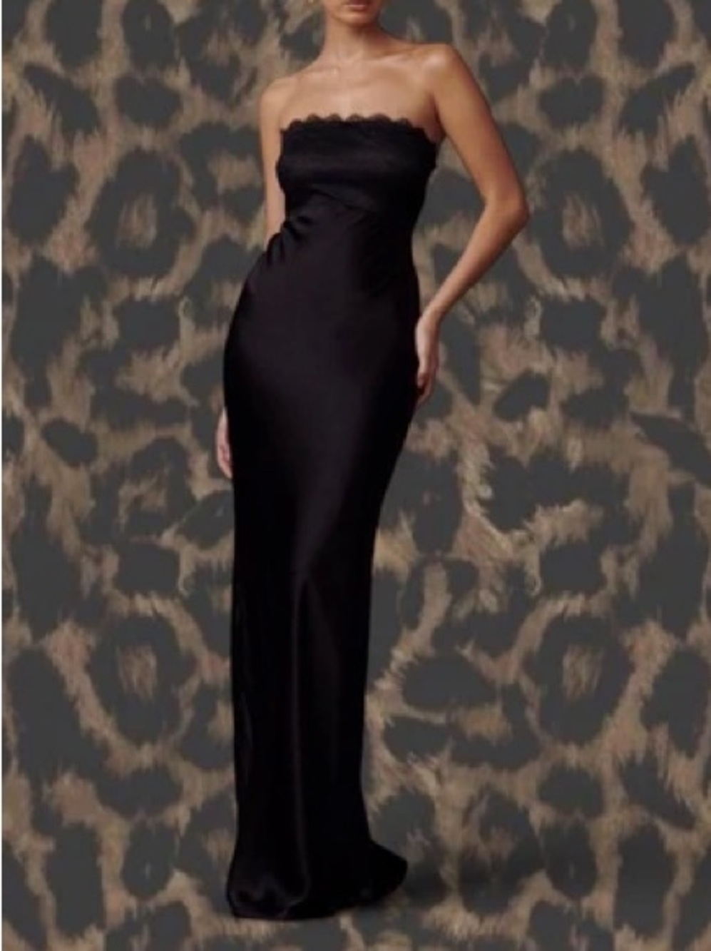 Meshki black lace top satin silky maxi dress size small